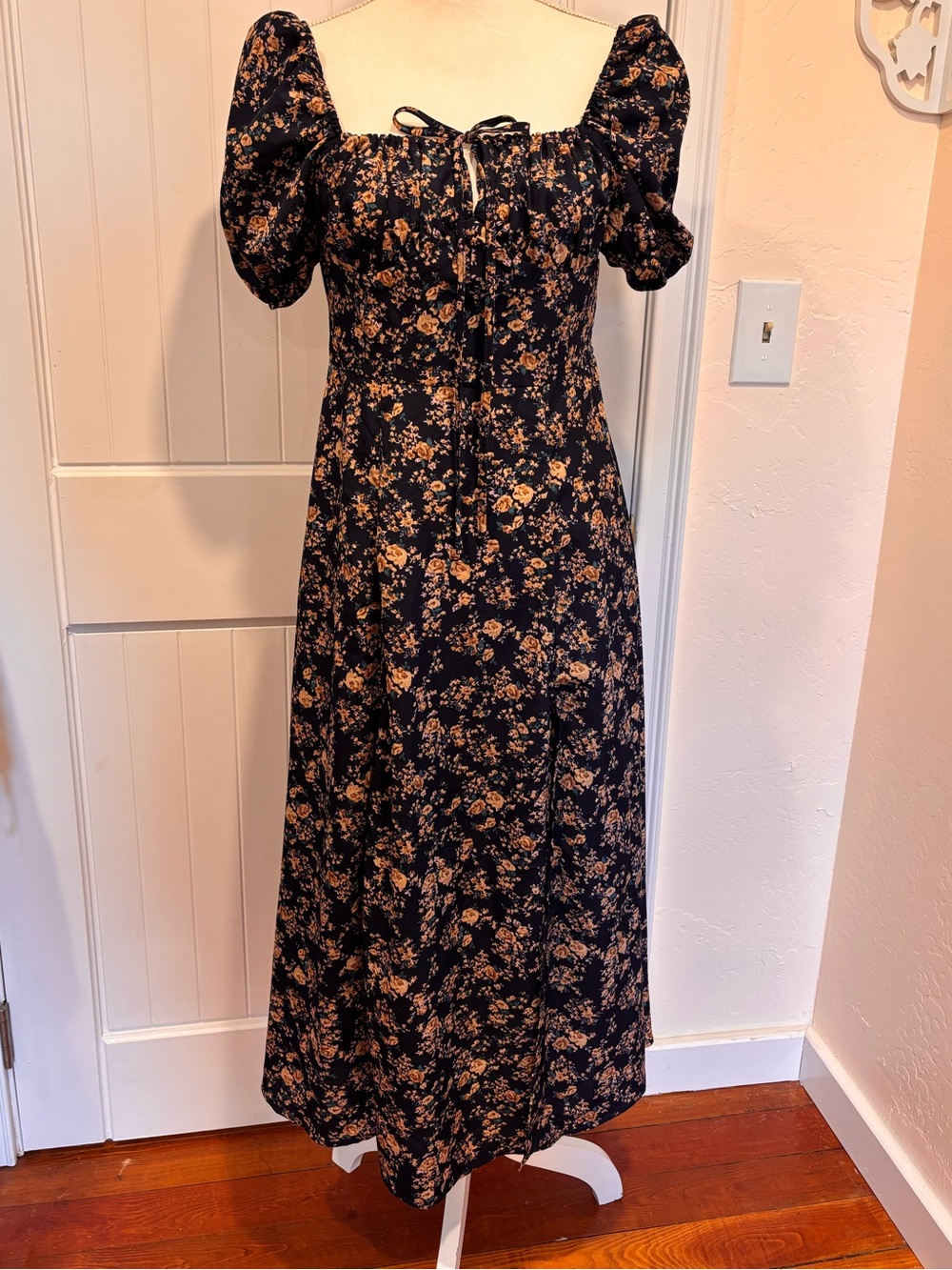 Whimsical Floral Midi Dress | Regencycore Cottagecore Size S